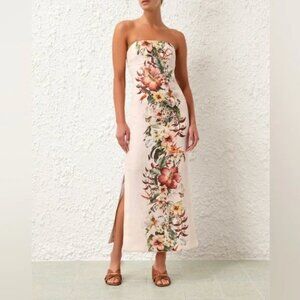 Ivory Palm Column Linen Midi Dress - Resort Swim 2024 Collection